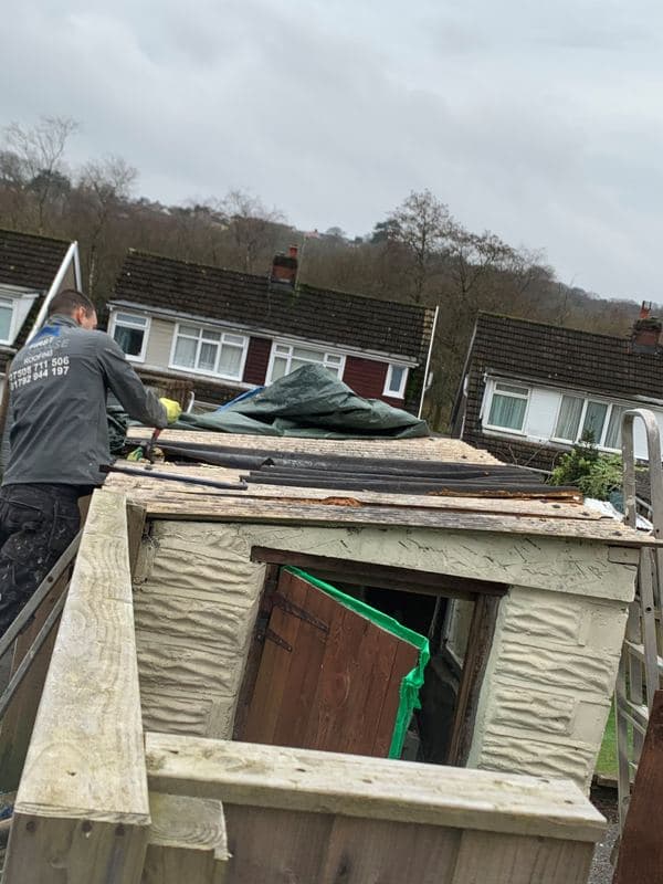 Shed roof being replaced
