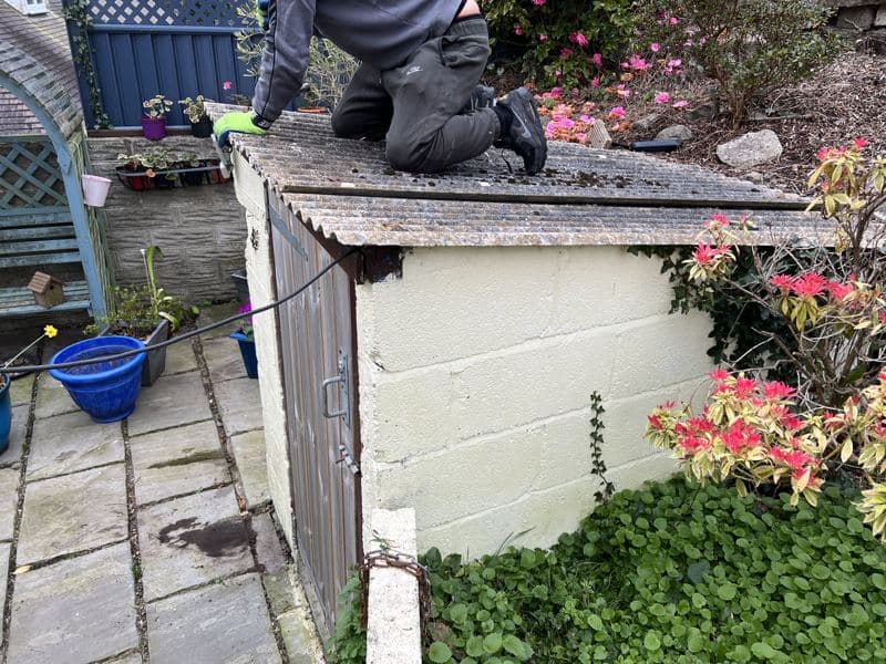 Garden outbuilding with its old flat roof